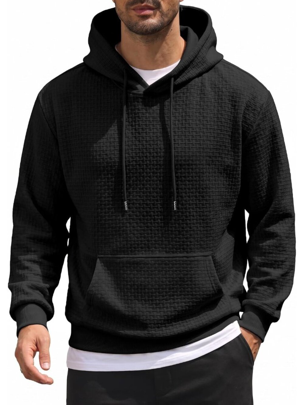Coofandy Men's Black Long Sleeve Pullover Soft Knit Hooded Sweatshirts